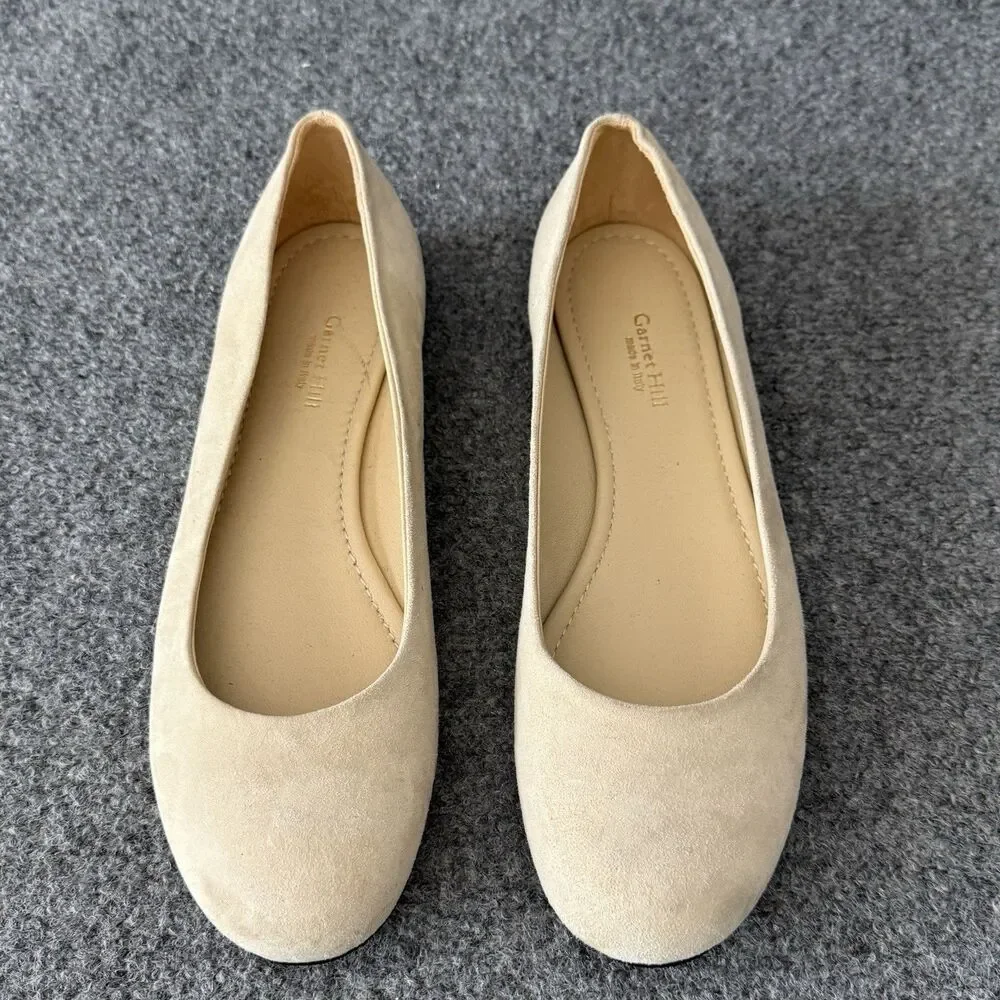 Garnet Hill Petra Suede Ballet Flats Beige Made In Italy Women's 9.5 Comfort